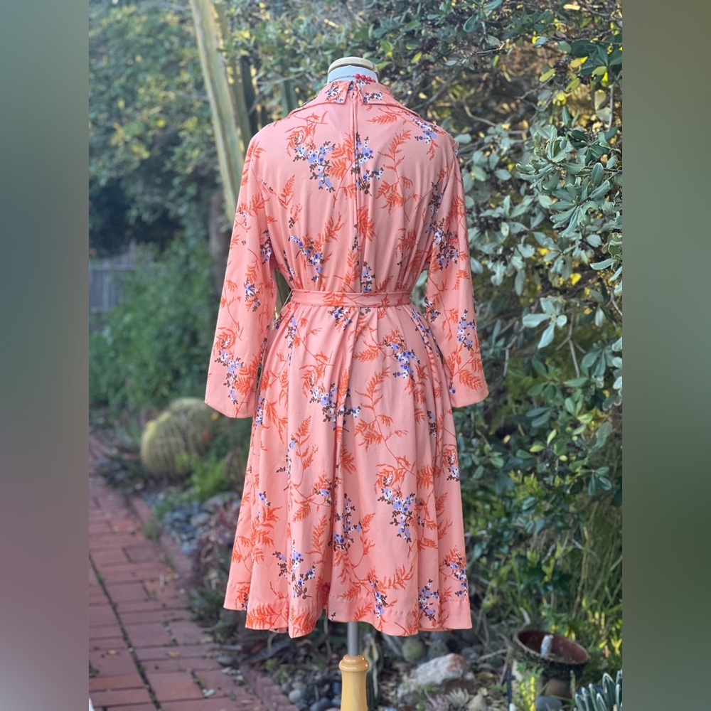 Vintage Handmade Sherbet Orange Floral Dress|plus size - Picture 6 of 11